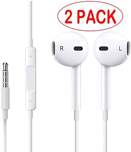 Earbuds, JiaMN iPhone Earbuds In Ear Headphones with Microphone &amp; Mic Earphones for iPhone 6s 6 Plus 5s 5 4s 4 SE iPad iPod 7 8 IOS S8 S7 S6 Note 1 2 3 Earbuds Earphones [2 PACK] Headphones