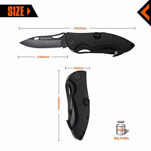 KingCamp Tactical Survival Multifunction Stainless Steel Folding Knife Liner Lock, Hollowing-Out Handle & Belt Clip for Outdoor Camping, Emergency
