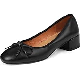 TinaCus Women's Genuine Leather Handmade Ballet Pumps | Cute Bow Knot, Slip On, Round Toe, Low Chunky Heel