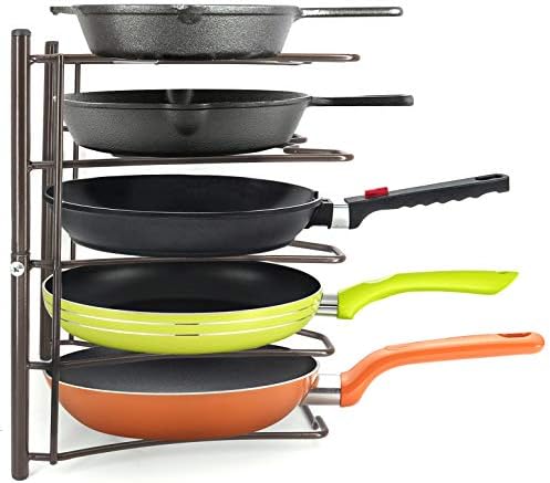 Kitchen Cabinet Cookware Organizer Rack for Pans, Pots, Lids and Cast Iron, Bronze