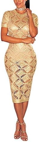 Truda Morse Women Sexy Knit Dress Short Sleeve See Through Clubwear Midi Dress