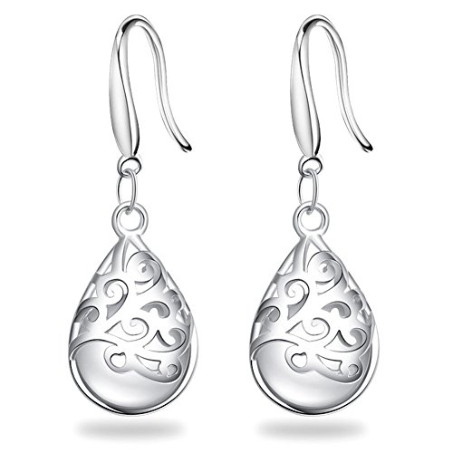 S925 Silver Earrings Solid Sterling Silver Polished Teardrop Cat's Stone Vintage Dangles