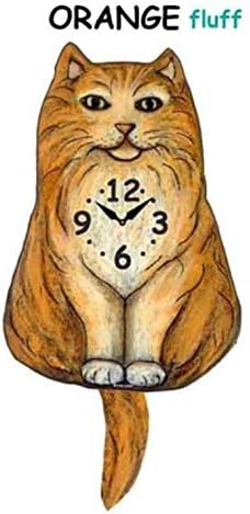 Pink Cloud Orange Fluffy Cat Swinging Tail Pendulum Wall Clock