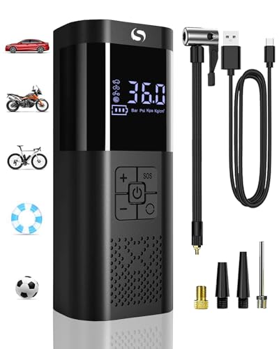 SERVOMASTER Portable Air Compressor, Mini Compressor with Pressure Gauge, 150PSI Portable Electric Inflator with LED Light, Car Accessories for Men, Suitable for Car Motorcycle Bike Ball
