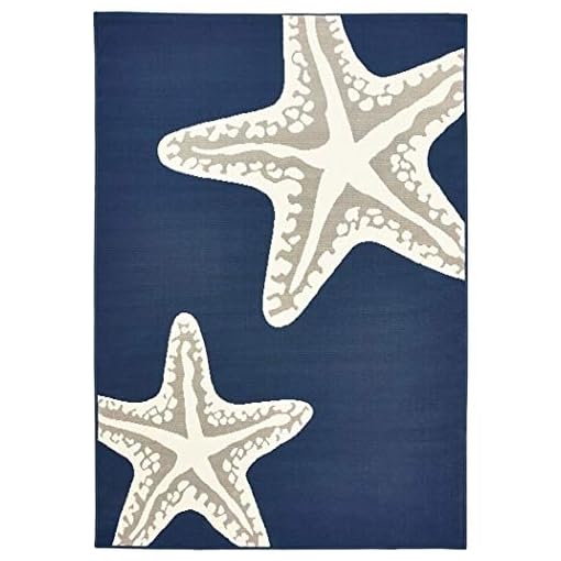 LN 5x7'3 Blue White Nautical Starfish Area Rug Rectangle, Outdoor Navy