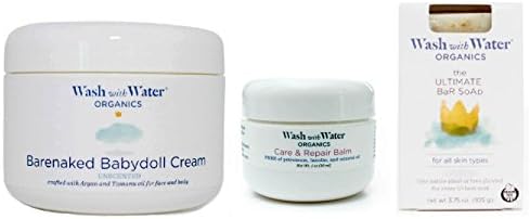 Wash with Water All Natural Organic Skin Care Big Kid/Adult Bundle for Eczema + Sensitive Skin - (3.75oz Bar Soap, 8oz Unscented Body Butter Cream + 1oz Care and Repair Balm)
