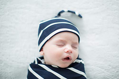 Matching Maternity/Delivery Robe with Baby Swaddle Set, Mom and Baby (Navy Blue Stripe, L/XL pre Pregnancy 12-18) - Thumbnail 4