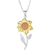 Lam Sence Sterling Silver Two-Tone Sunflower Necklace with Amber Crystal Jewelry for Women