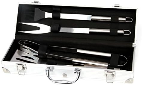 BBQ Grill Tools Set 4 Pieces Stainless Steel Utensils for Barbecue- Premium Grilling Accessories- Spatula, Tongs, Fork, and Basting Brush