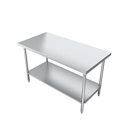Elkay Foodservice Chef's Choice Work Table, 24"X108" OA, 36" Working Height, Flat Top, Stainless Undershelf, Turned Down Table Edge, Stainless Legs With Adjustable 1" Feet, 16 Gauge 300 Series Stainless Steel, NSF Certified