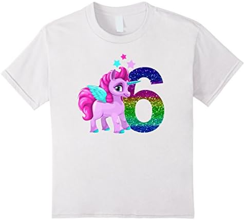 unisex-child Little Girl 6 Year Old Shirt Unicorn 6th Birthday TShirt 6 White