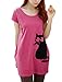 Allegra K Lady Round Neck Short Sleeve Cat Prints Loose Tunic Top L Fuchsia