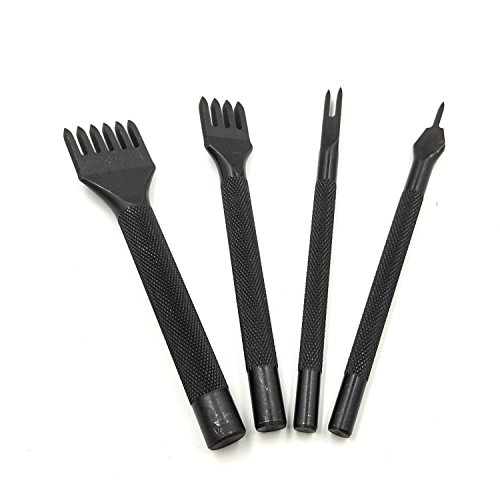 WElinks Stainless Steel 4mm 1/2/4/6 Prong DIY Diamond Lacing Stitching Chisel Set Leather Craft Hole Punch Tool Kits Black
