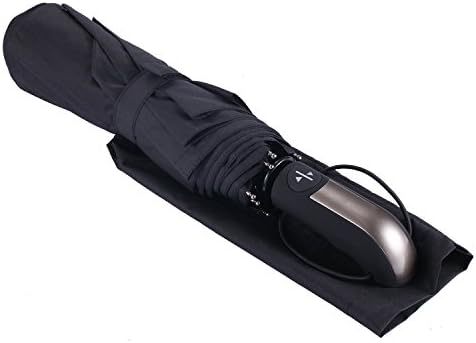 WNOSH Fashion Umbrella Portable Folding Compact Auto Open Close Business Car Rain Outdoor Travel Rain Sun Inverted Windproof Waterproof Double Canopy Construction UV Protection for Men Women (Black)