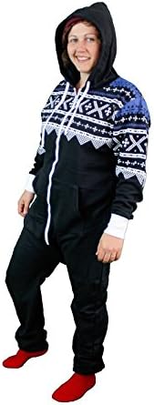 The Snooze Shack Hooded Onesie Jumpsuit with Aztec Print - Black & Blue