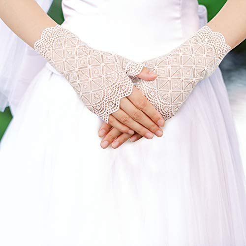 BKpearl 4 Pairs Fingerless Lace Gloves, Short Floral Gloves Ladies Lace Gloves for Women - Thumbnail 3
