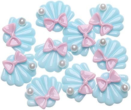 hudreasy Unstopup 10PCS Cute Hair Clip Flatback Handmade Headwear Shell Ornament,Phone Embellishments Pearl Bowknot DIY Cabochon Decoration(blue)
