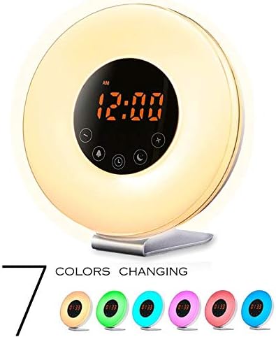 Sunrise Wake Up Light Digital Alarm Clock with 7 Natural Sounds Sunrise & Sunset Simulation, FM Radio, Touch Control, Snooze Function and USB Charger