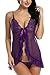 Avidlove Sexy Nightwear Deep V Neck Babydoll Flyaway Lingerie Lace Chemises Purple XXL