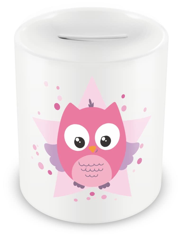 Samunshi® Children's Money Box with Colourful Motif for Boys and Girls Piggy Bank, Ceramic, Rosa Baby Eule