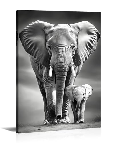 Elephant Wall Art Black and White Cub Picture
