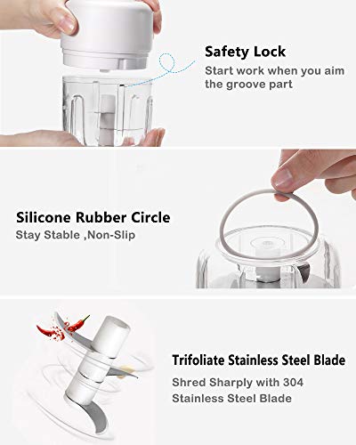 Wireless Electric Small Food Processor, Mini Food Choppers For Garlic Veggie Vegetables fruit,Salad Mincing & Puree,Kitchen,1 Cup 8 0z,BPA free,White
