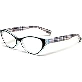 Calabria Emily Cateye Reading Glasses +1.25 Blue Black Plaid Women Stylish Fashion Eyeglass Cat Eye Single Power Readers