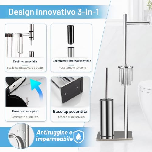 DAZI Stainless Steel Self Standing Toilet Brush with 2 Toilet Brush for Deep Cleaning of the Sink