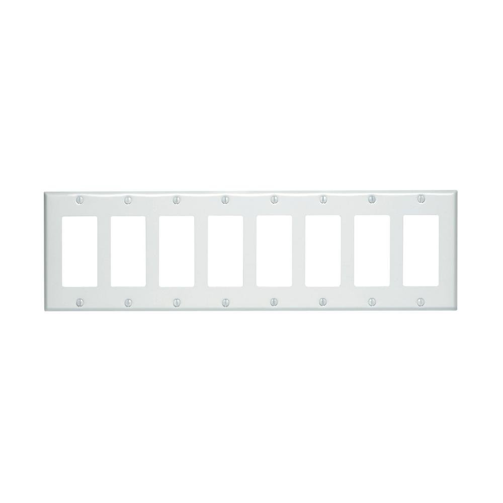 Leviton 80408-W 8-Gang Decora/GFCI Device Wallplate, Painted Metal, Device Mount, White by Leviton