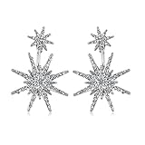 Silver Star Stud Unique Dangling Earrings for Women Fashion Wedding Ear Jacket Jewelry