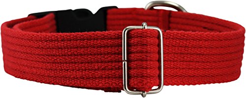 Cotton Web Adjustable Dog Collar 4 Sizes Red (Large: Neck 16"-23"; Width 1")