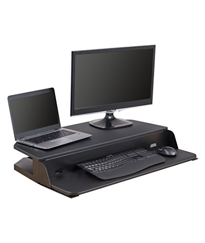 Stand Up Desk Store AirRise Corner Pro Two-Tier Standing Desk Converter/Sit Stand Desk - Turn Any Cubicle Into a Stand Up Desk/Adjustable Desk (Pneumatic Adjustment | 36" Wide | Black)