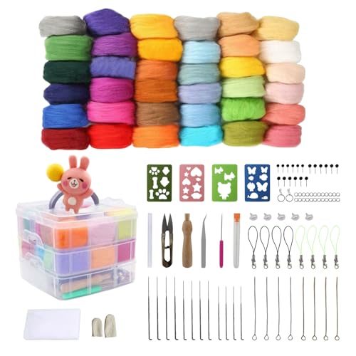 BDHYYM Wool Felt 36 Colors Needle Felt Kit with Wool Felt Tools Suitable for Beginners in Felt Craft Creative Handmade 119 Pieces