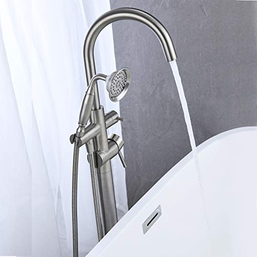 Wowkk Tub Filler Freestanding Bathtub Faucet Brushed Nickel Floor Mounted Brass Bathroom Tub