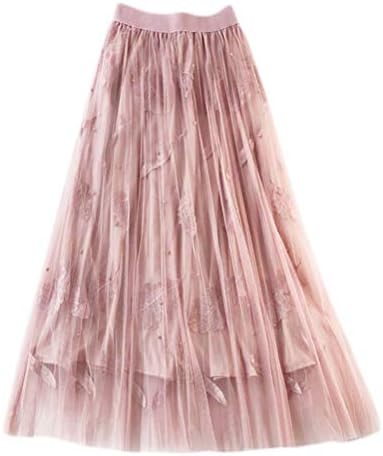 Women A-line Skirt Basic Elastic Waist Casual Lace Mesh Skirt