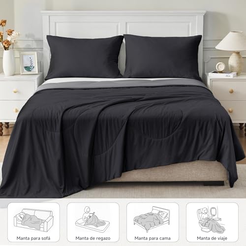 HOMFINE Cooling Blanket for People – Double-Sided Summer Blanket for Sofa Bed Summer Q-MAX>0.4 Soft Cooling Blanket, Cooling Blanket, Anti Static, Black, 130 x 180 cm
