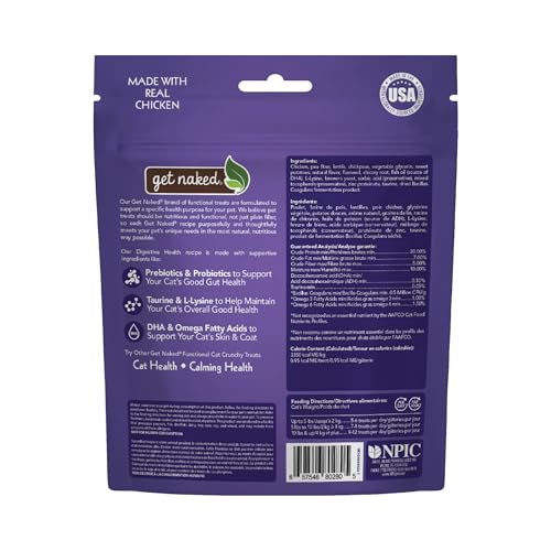 GET NAKED DIGESTIVE HEALTH CRUNCHY CAT TREATS 6OZ – CHICKEN FLAVOR, GRAIN-FREE CAT PROBIOTICS FOR INDOOR CATS, SUPPORTS HEALTHY DIGESTION, DENTAL HEALTH & IMMUNITY, MADE IN THE USA