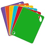 TURATA Flexible Plastic Cutting Board Mats Set, Colored Kitchen Mats With Food Icons & Easy-Grip Handles, BPA-Free, Non-Porous, Dishwasher Safe (6 Pack)