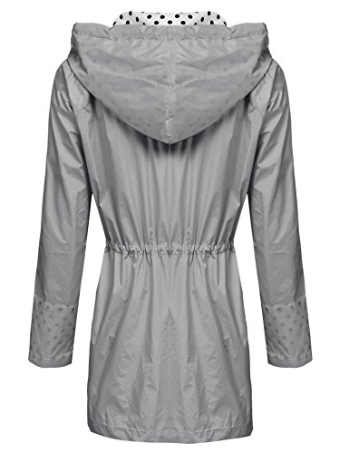 COSBEAUTY Waterproof Lightweight Rain Jacket Active Outdoor Hooded Raincoat for Women, Grey, Medium - Thumbnail 3