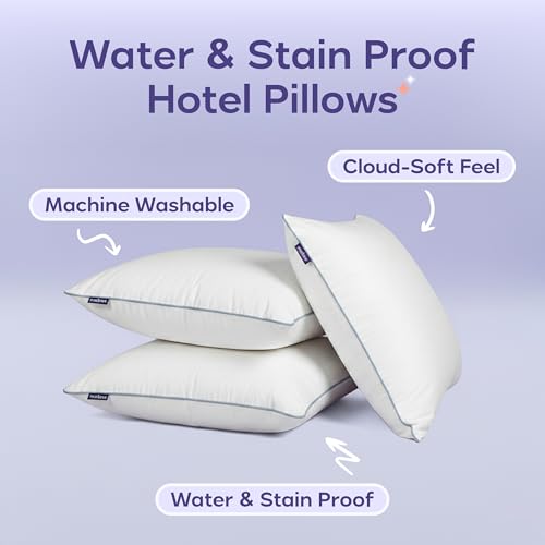 Mellow Hotel Pillow — King Size, Waterproof & Stain-Resistant Down-Alternative Bed Pillow, Hypoallergenic Oeko-TEX® Cover, Machine Washable, Stays Fluffy, Support for Side/Back/Stomach Sleepers