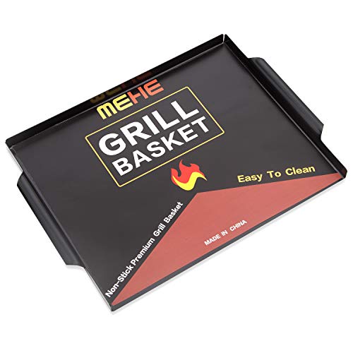 MEHE Grill Basket, Thicken Will not Warped, Nonstick Grilling Topper 14.6 "x11.4" Pan BBQ Accessory for Grilling Vegetable, Fish, Shrimp, Meat, Camping Cookware