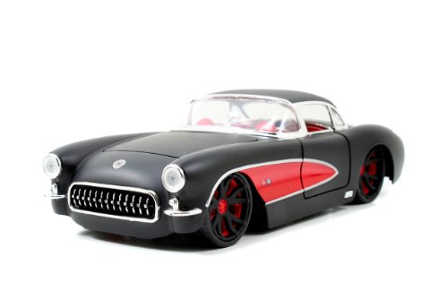 Chevy Jada Bigtime 1957 Corvette Hardtop 1:24 Scale (Matte Black/Red), Black/Red V-Spek Rims