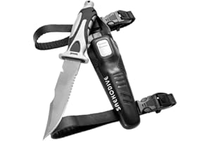 Saekodive Edge Series Dive Knife - Scuba Diving Knife with Knife Holster, Sheath and Leg Strap - Scuba Knife, Saltwater Knife, Spearfishing Knife (Titanium, Large)