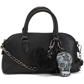 Betsey Johnson East West Satchel with Charms, Dual Top Handles, Adjustable Detachable Shoulder Strap, 11.5in W x 6in H