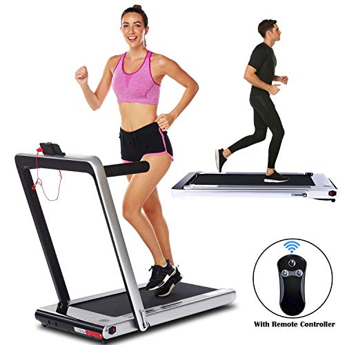 2 in 1 Under Desk Folding Treadmill,Electric Motorized Portable Pad Treadmills Walking Jogging Running Exercise Fitness Machine with Remote Controller and Bluetooth Speaker for Home Gym Office