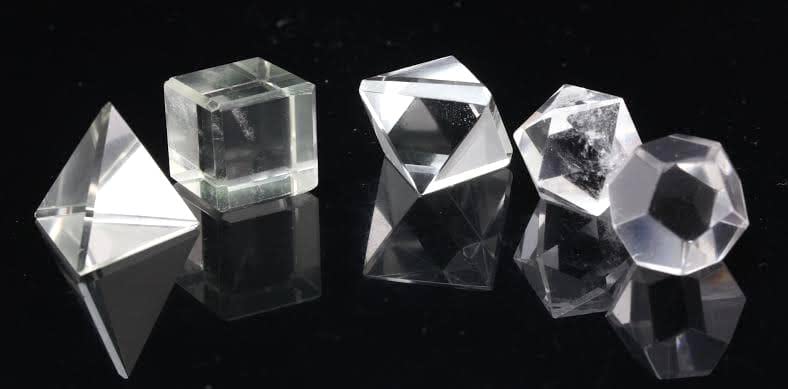 crystalmiracle Clear Quartz Five Platonic Solid Sacred Stones Geometry Set Crystal Healing Reiki Feng Shui Gift Wellness Vaastu Handcrafted