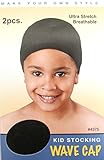 Annie Kids Stocking Wave Cap Black #4375 4 pieces, , Breathable, one size fits all, wrinkle free, ultra stretch, stretchable stretchy, turban,
