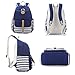 Sqodok Canvas Backpack, 14 Inch School Backpack Laptop Bag with USB Charger Port, Striped Travel Daypack School Bookbag for Women, Blue