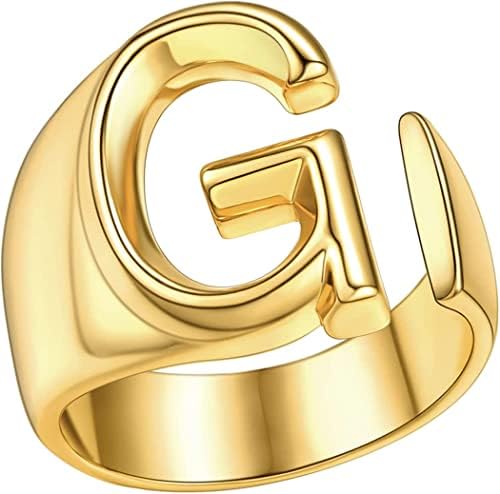 Goodern Jewelry Gold Bold Initial Letter Open Ring Adjustable