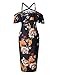 Murimia Women's Cocktail Dresses Floral Ruffle Sleeves Wedding Guest Dresses Midi Bodycon Dress, Black, Large